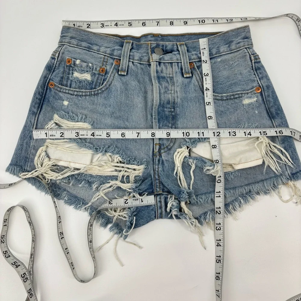 Levi’s 501 Distressed Button Fly Denim Cutoffs Shorts - Picture 11 of 12